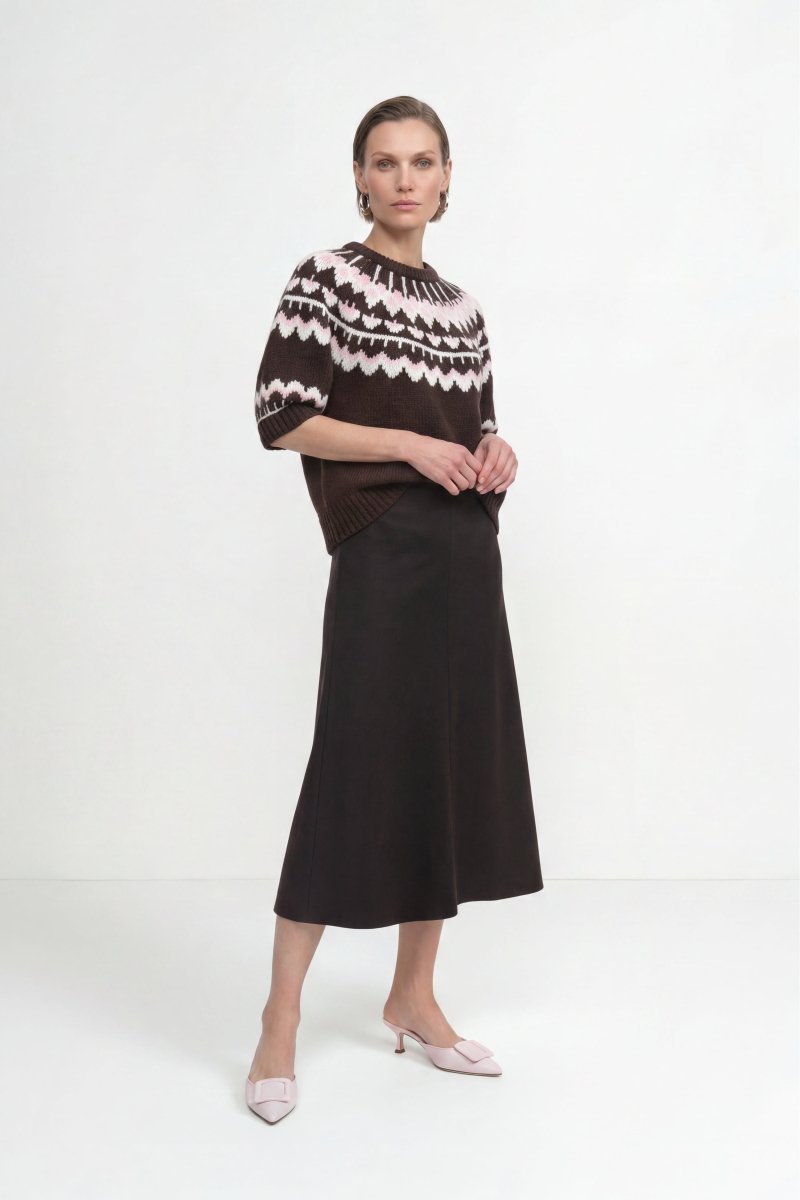 Kurzarm-Wollpullover mit Jacquardmuster-Rich & Royal