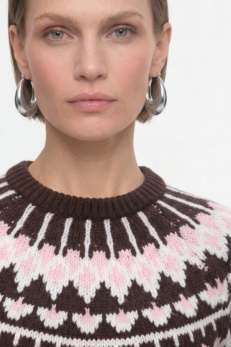 Kurzarm-Wollpullover mit Jacquardmuster-Rich & Royal
