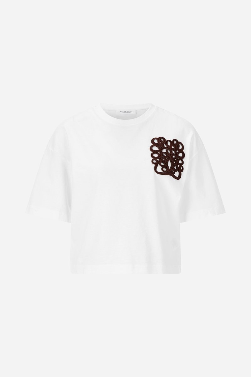 Cropped Baumwoll-T-Shirt mit 3D-Applikation-Rich & Royal