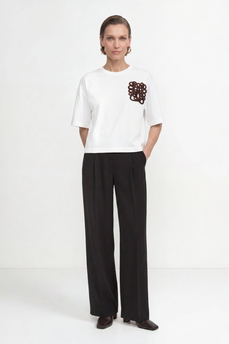 Cropped Baumwoll-T-Shirt mit 3D-Applikation-Rich & Royal