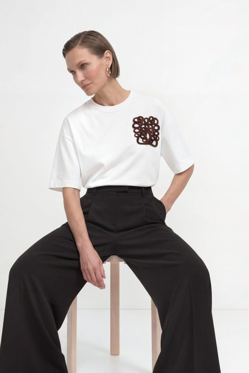 Cropped Baumwoll-T-Shirt mit 3D-Applikation-Rich & Royal