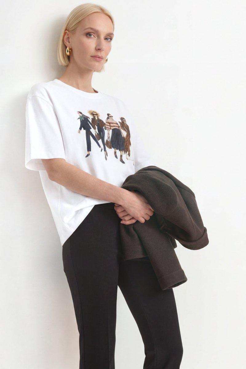 Weißes Baumwoll-T-Shirt mit Fashion-Print-Rich & Royal