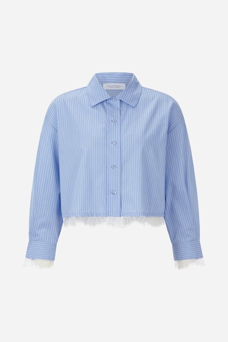 Hellblaue Baumwollbluse mit Spitzenbesatz-Rich & Royal