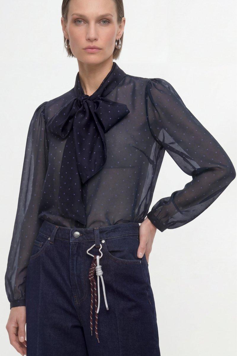 Schluppenbluse mit Punkte-Print-Rich & Royal