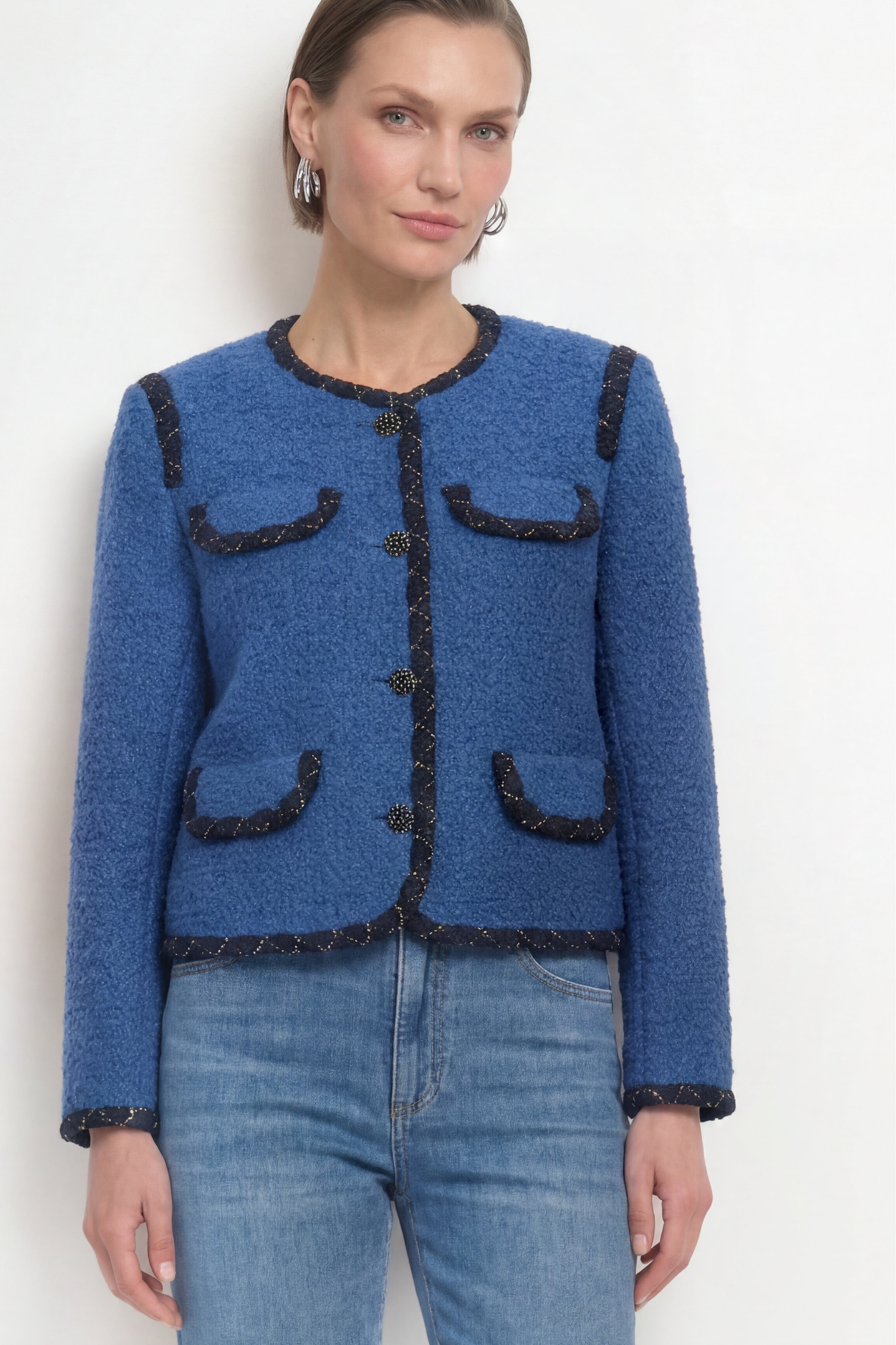 Bouclé-Blazer mit Zierborten-Rich & Royal