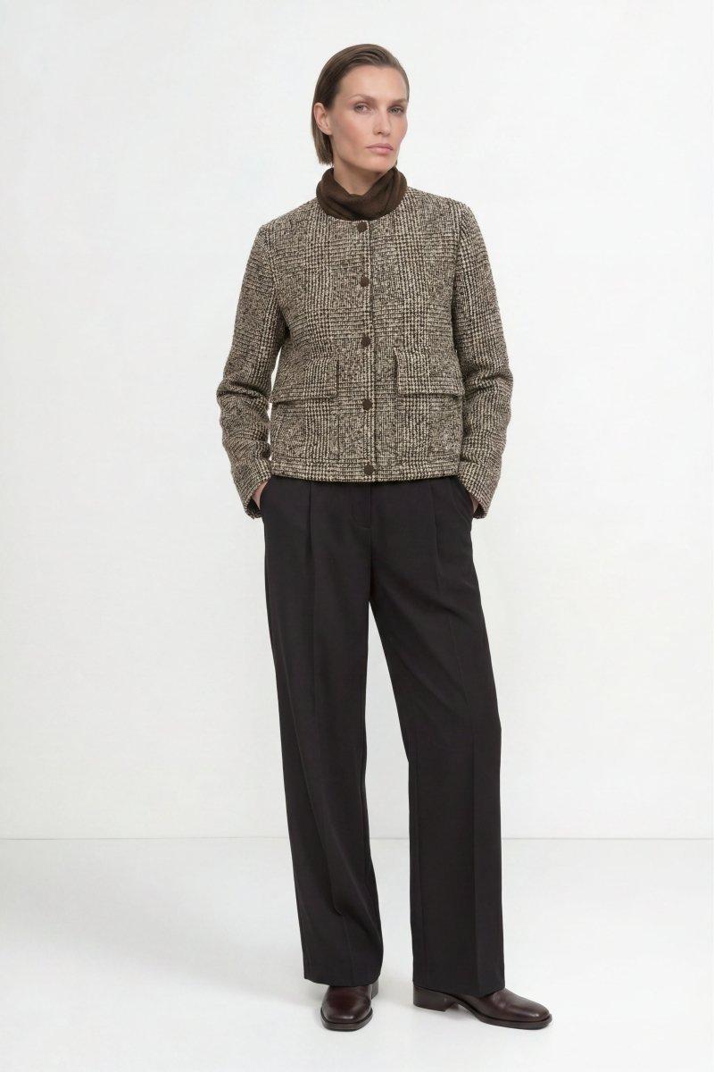 Bouclé-Jacke mit Karo-Muster aus Wollmix-Rich & Royal