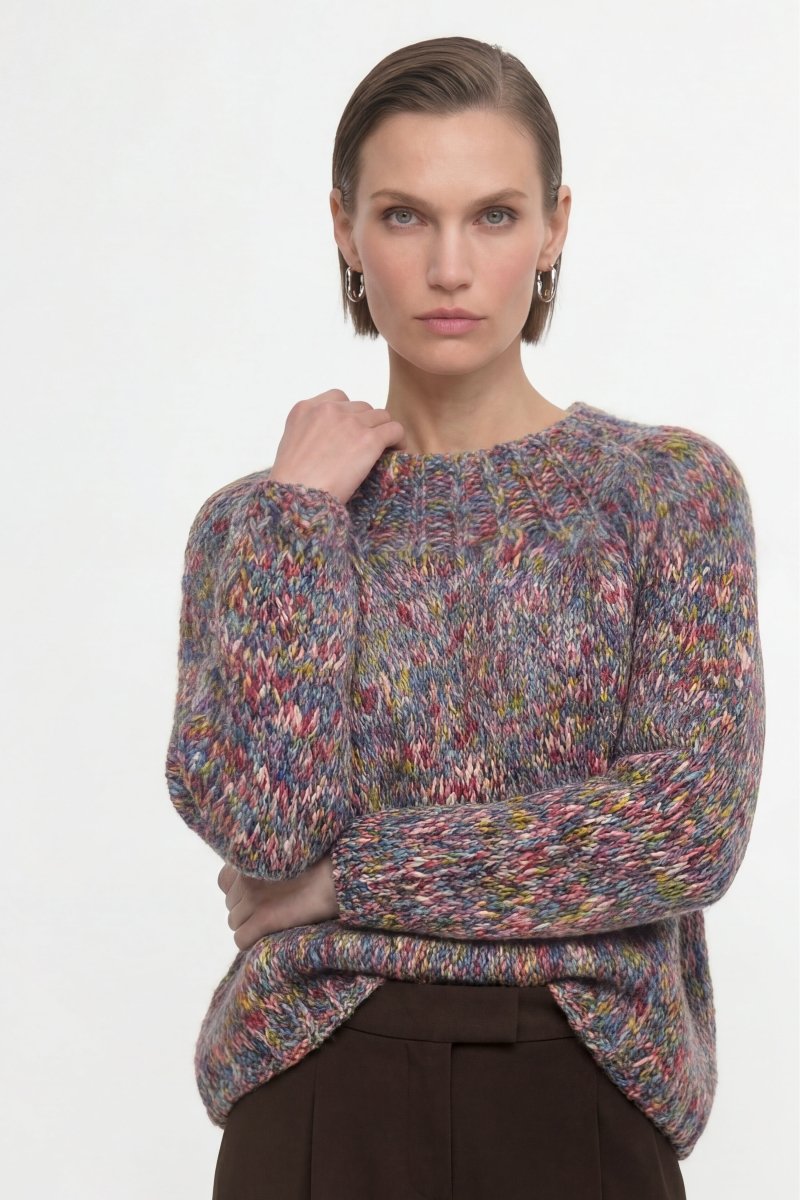 Grobstrick-Pullover in Melange-Optik-Rich & Royal