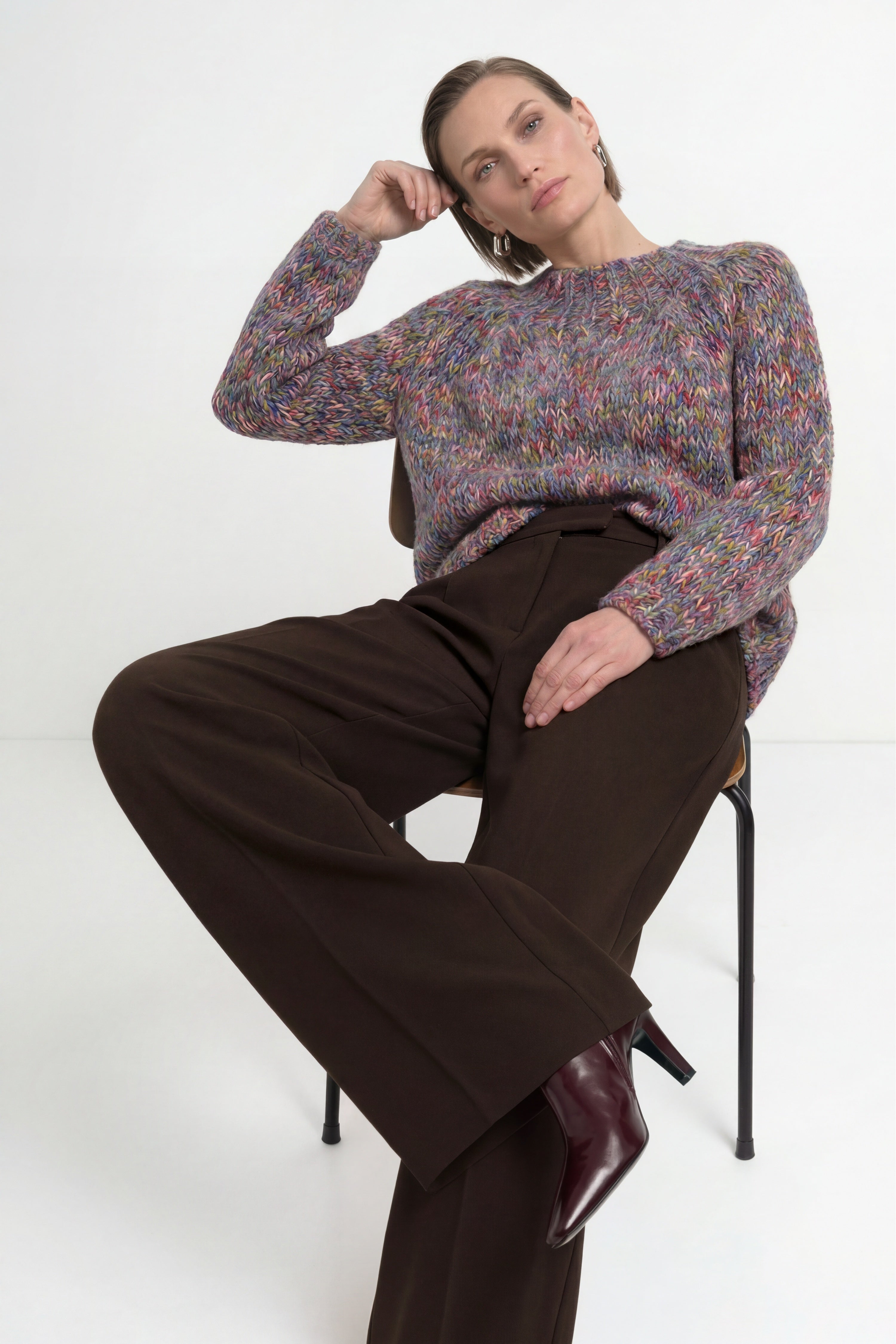 Grobstrick-Pullover in Melange-Optik-Rich & Royal