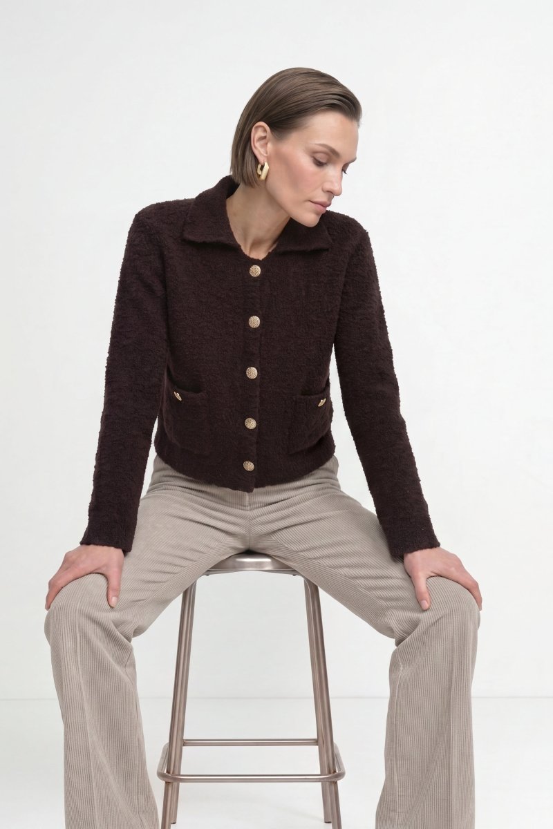 Bouclé-Cardigan mit Polokragen-Rich & Royal
