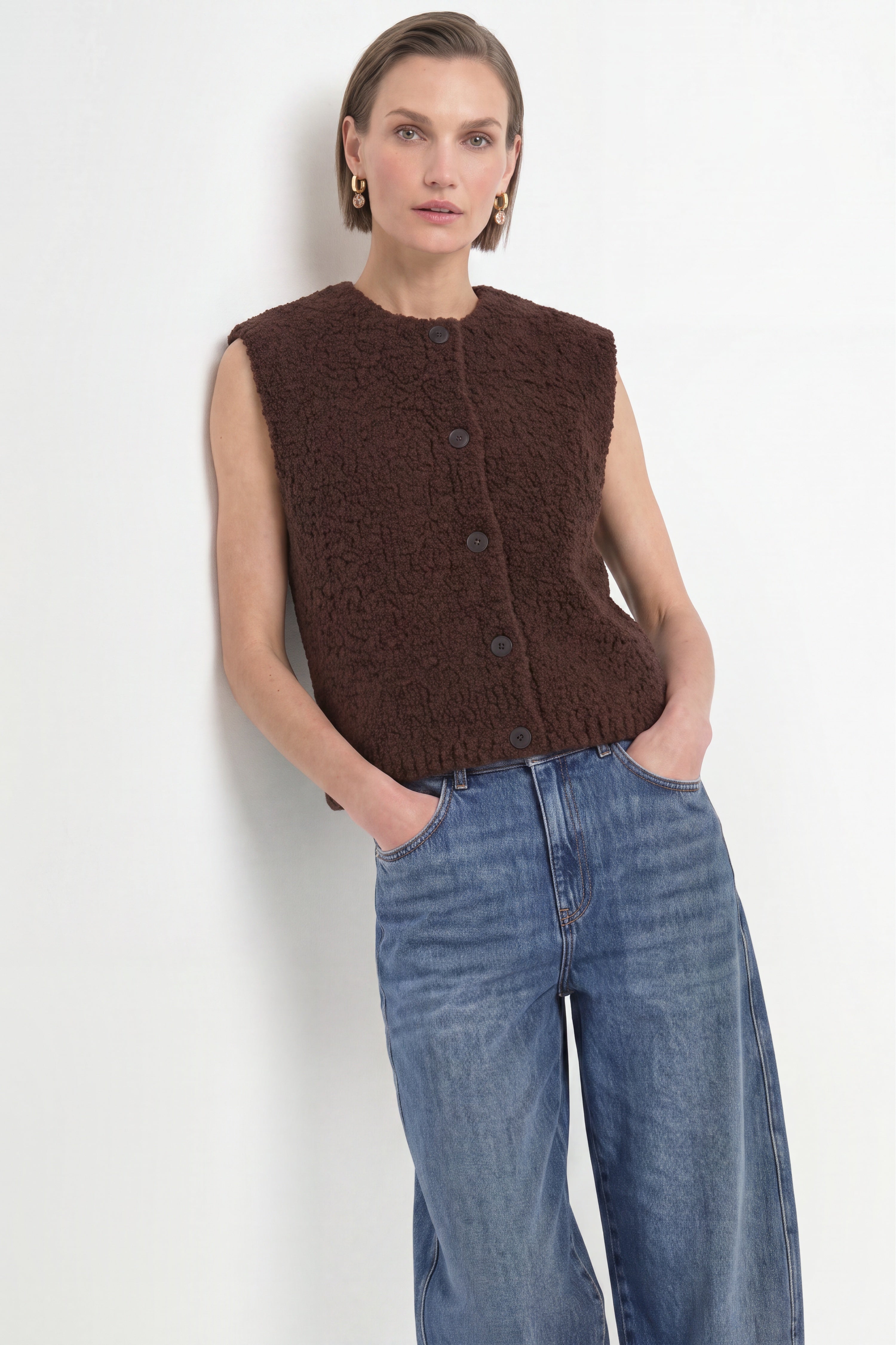 Bouclé-Strickweste mit Knopfleiste-Rich & Royal