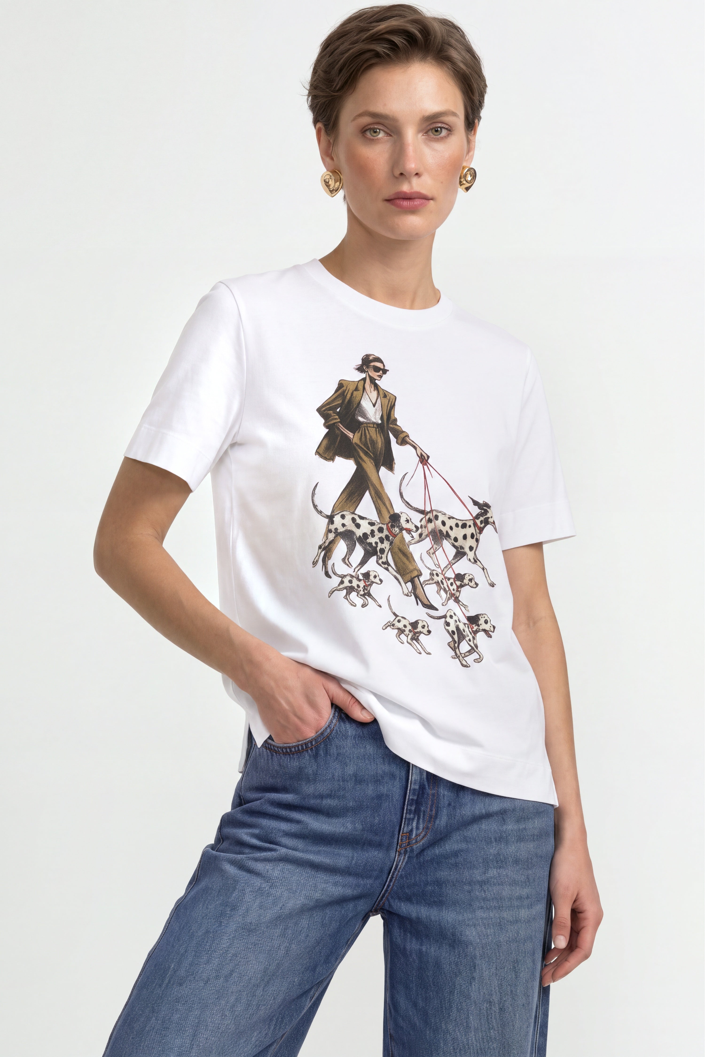 Baumwoll-T-Shirt mit Modeillustration-Rich & Royal