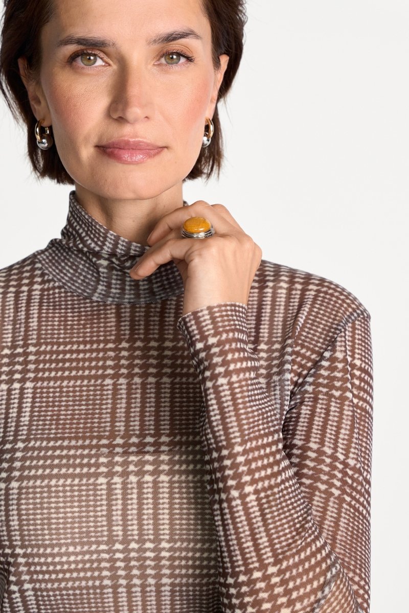 Rollkragen-Longsleeve mit Karo-Print-Rich & Royal