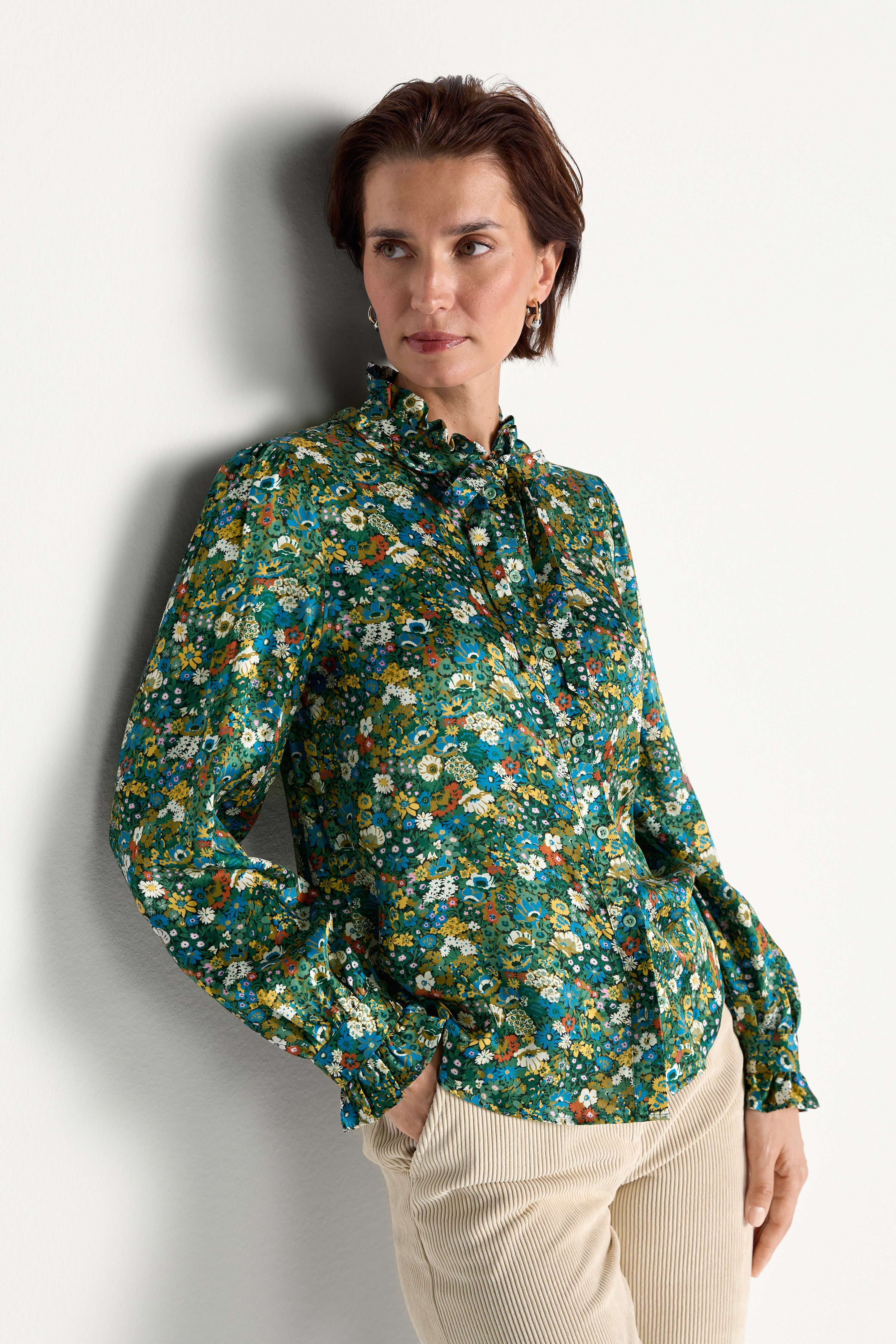 Schluppenbluse mit Blumenprint-Rich & Royal