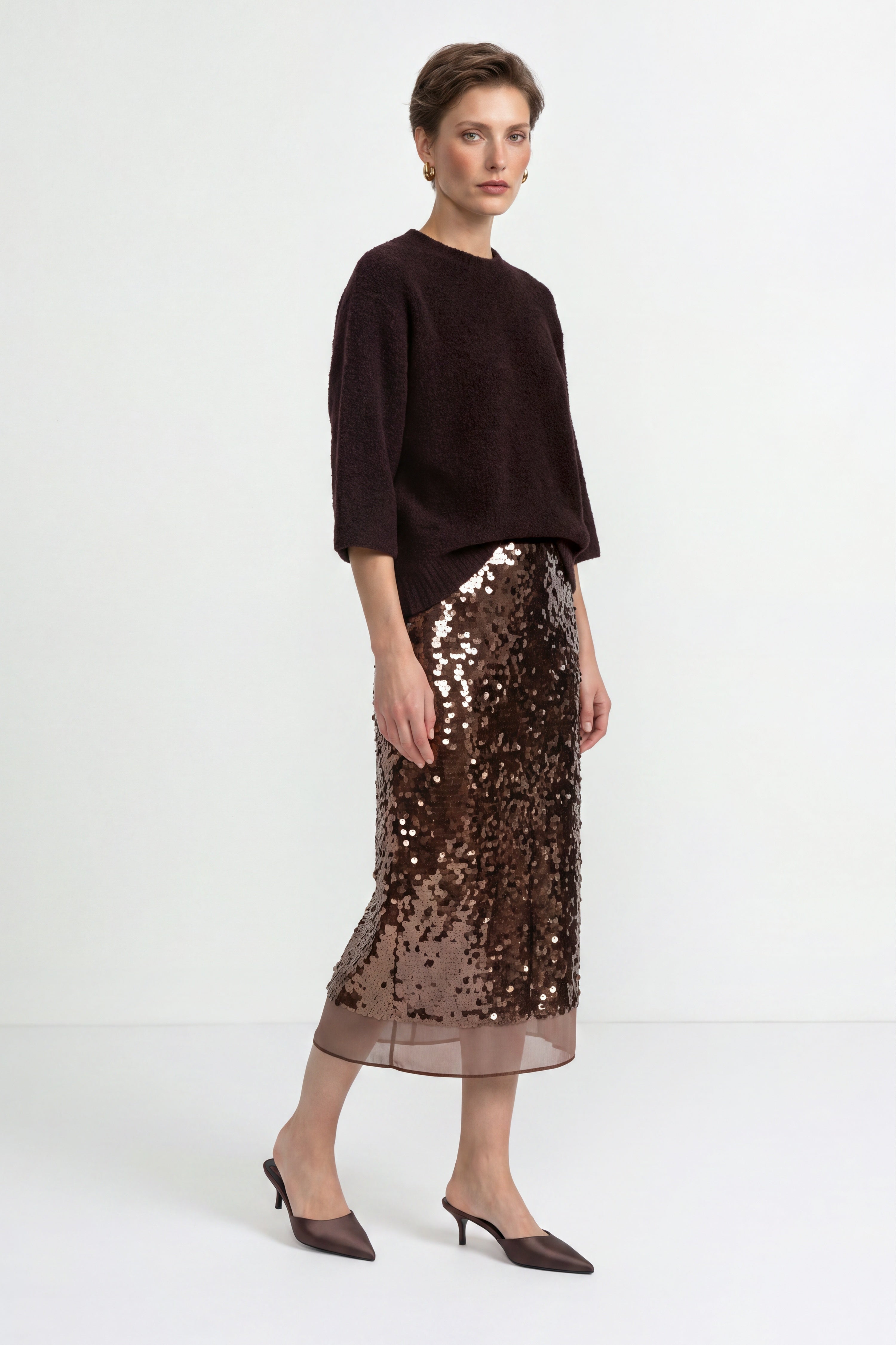 Cropped Bouclé-Pullover mit Halbarm-Rich & Royal