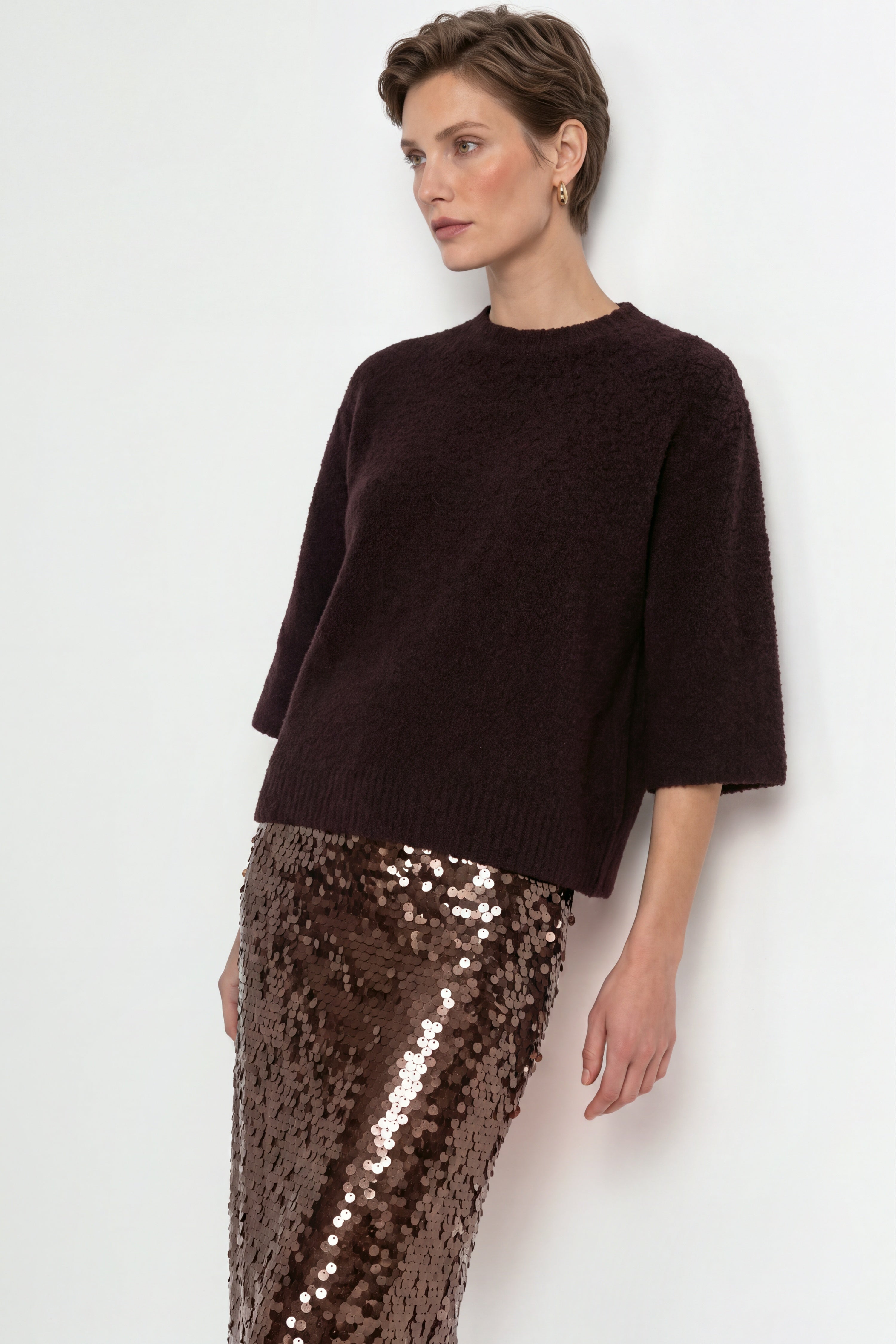 Cropped Bouclé-Pullover mit Halbarm-Rich & Royal