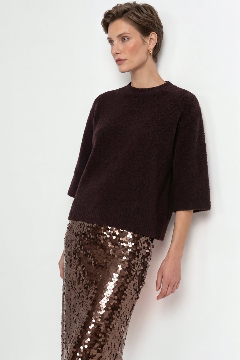 Cropped Bouclé-Pullover mit Halbarm-Rich & Royal