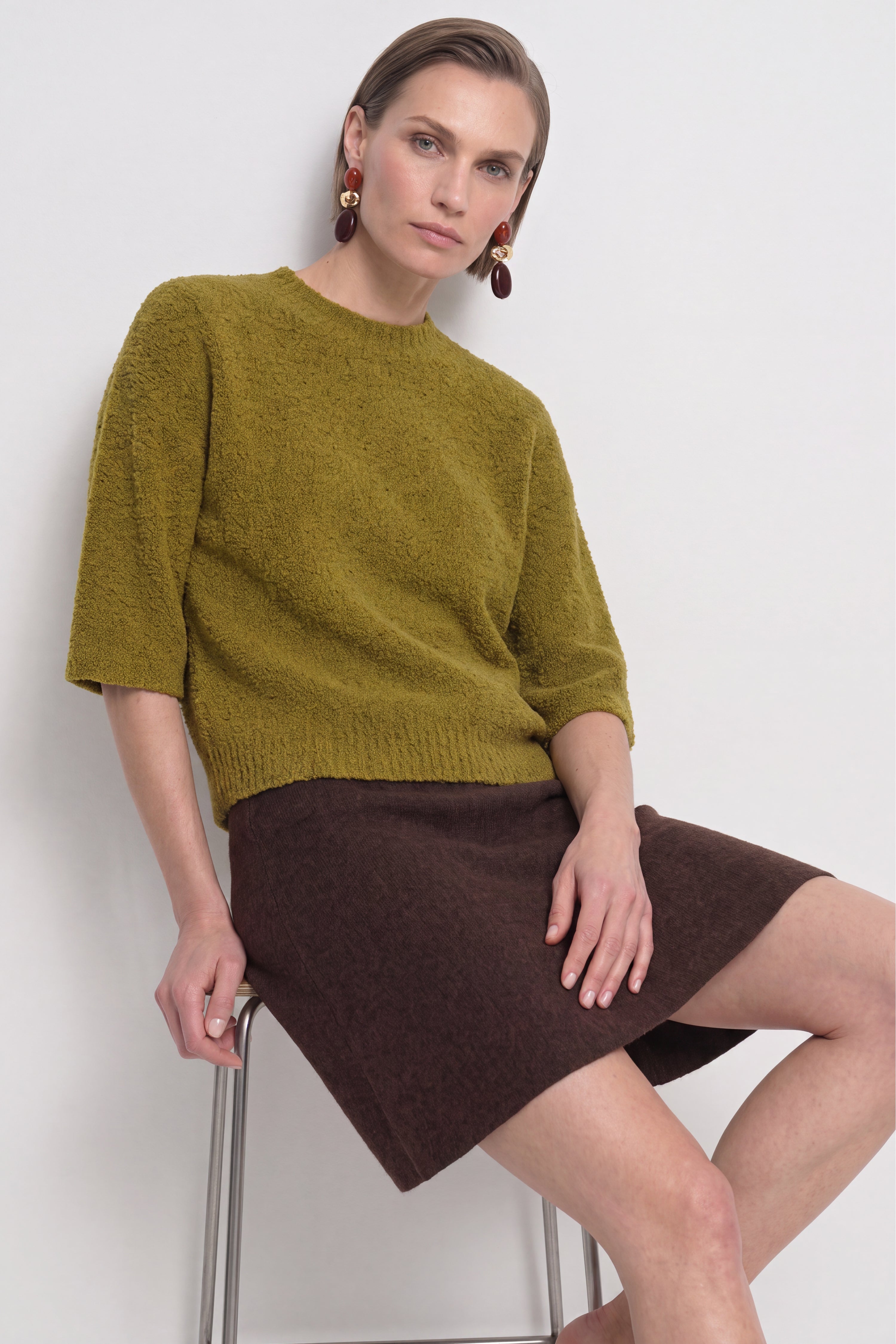 Cropped Bouclé-Pullover mit Halbarm-Rich & Royal