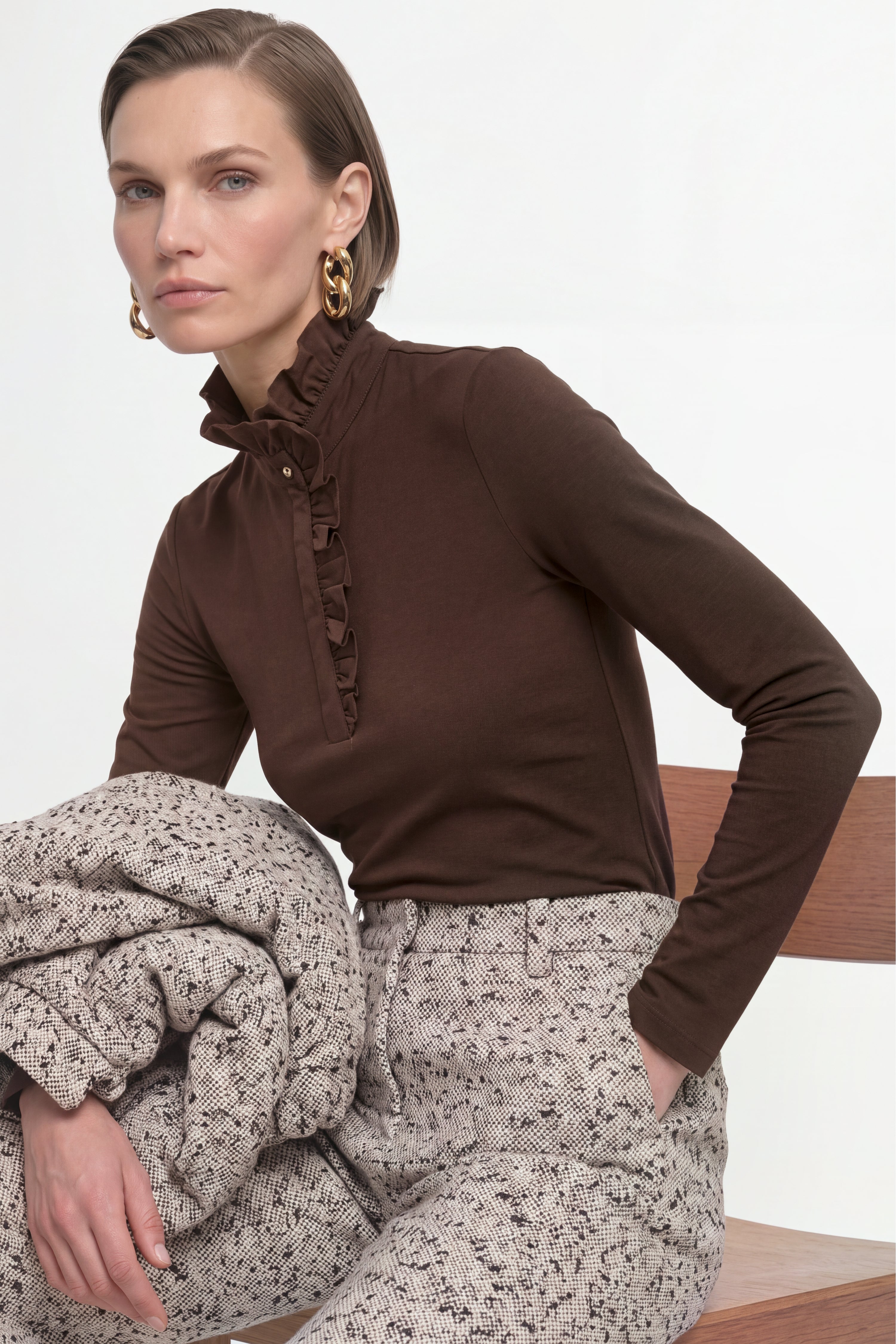 Longsleeve mit Rüschenkragen-Rich & Royal