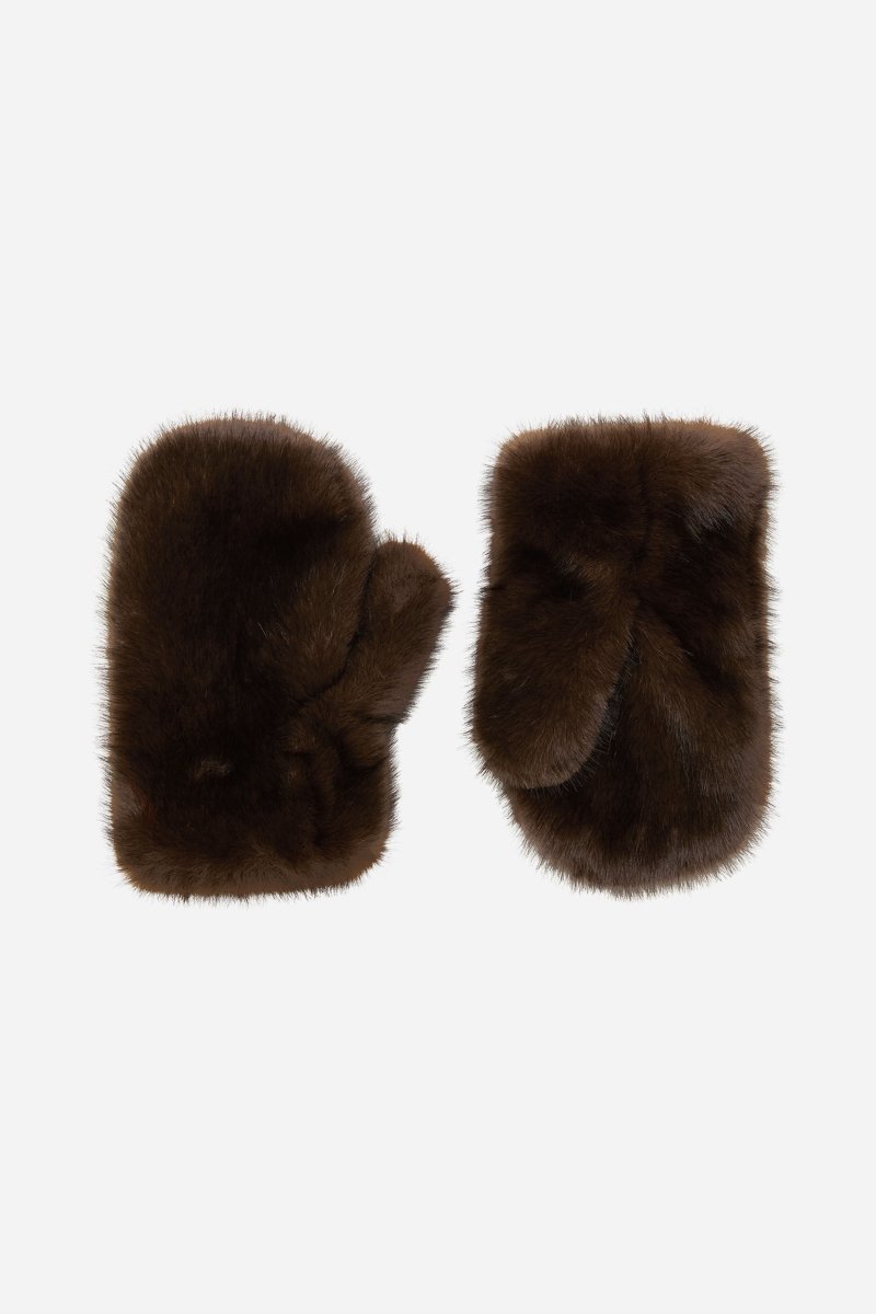 Dunkelbraune Handschuhe in Felloptik-Rich & Royal
