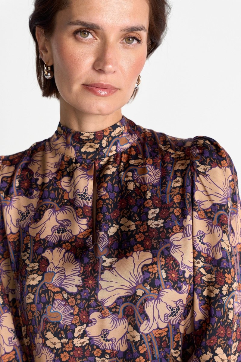 Kleid mit Blumenprint und Stehkragen-Rich & Royal