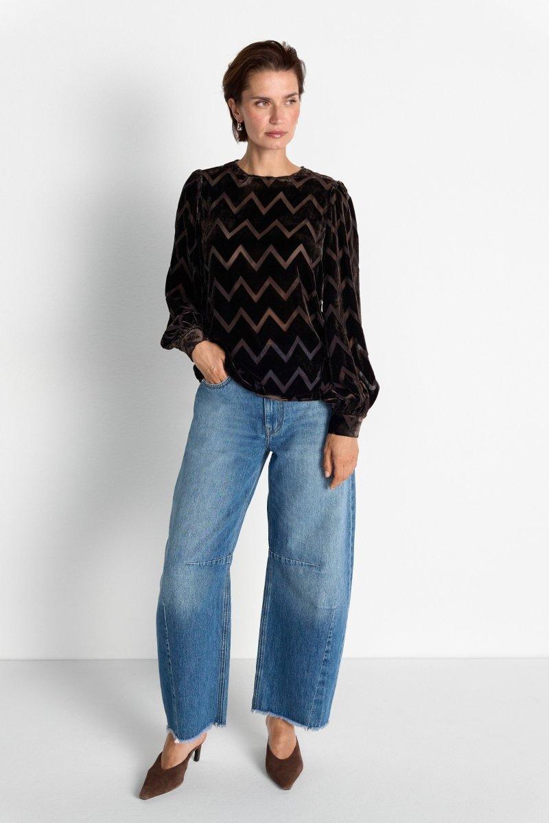Samtbluse mit Zickzack-Muster-Rich & Royal