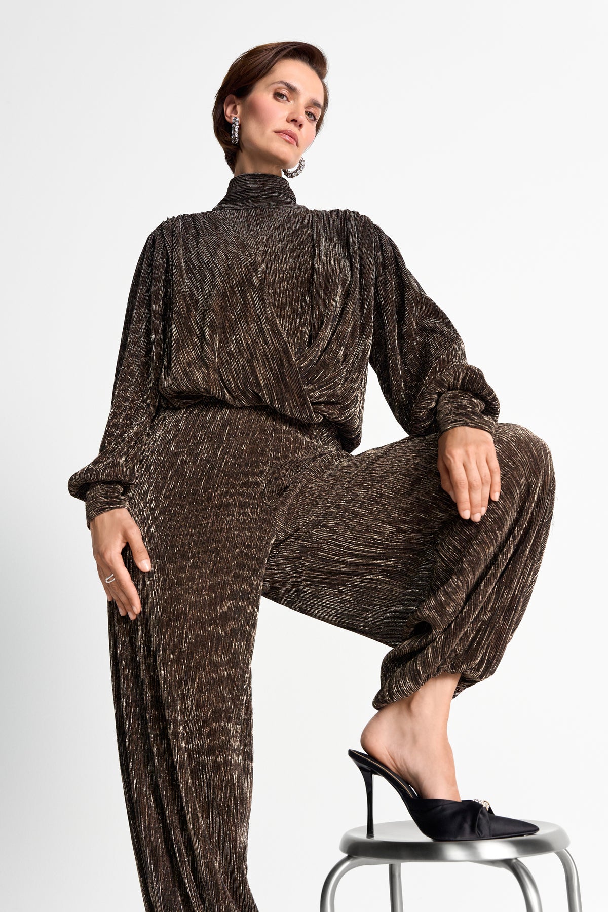 Plissee-Wickelbluse mit Stehkragen-Rich & Royal