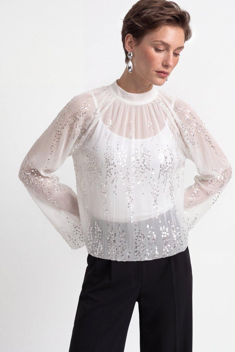 Plisseebluse mit Pailletten-Rich & Royal