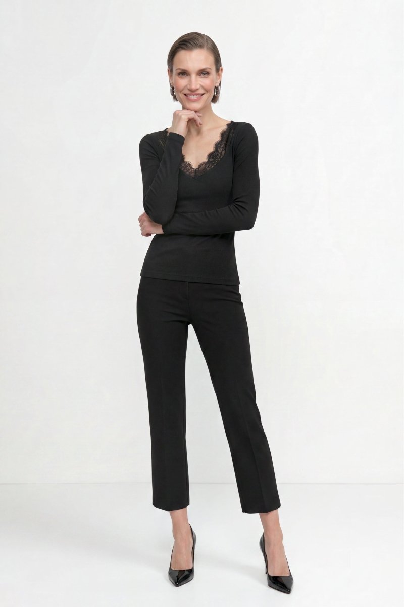 Baumwoll-Longsleeve mit Spitzenbesatz-Rich & Royal