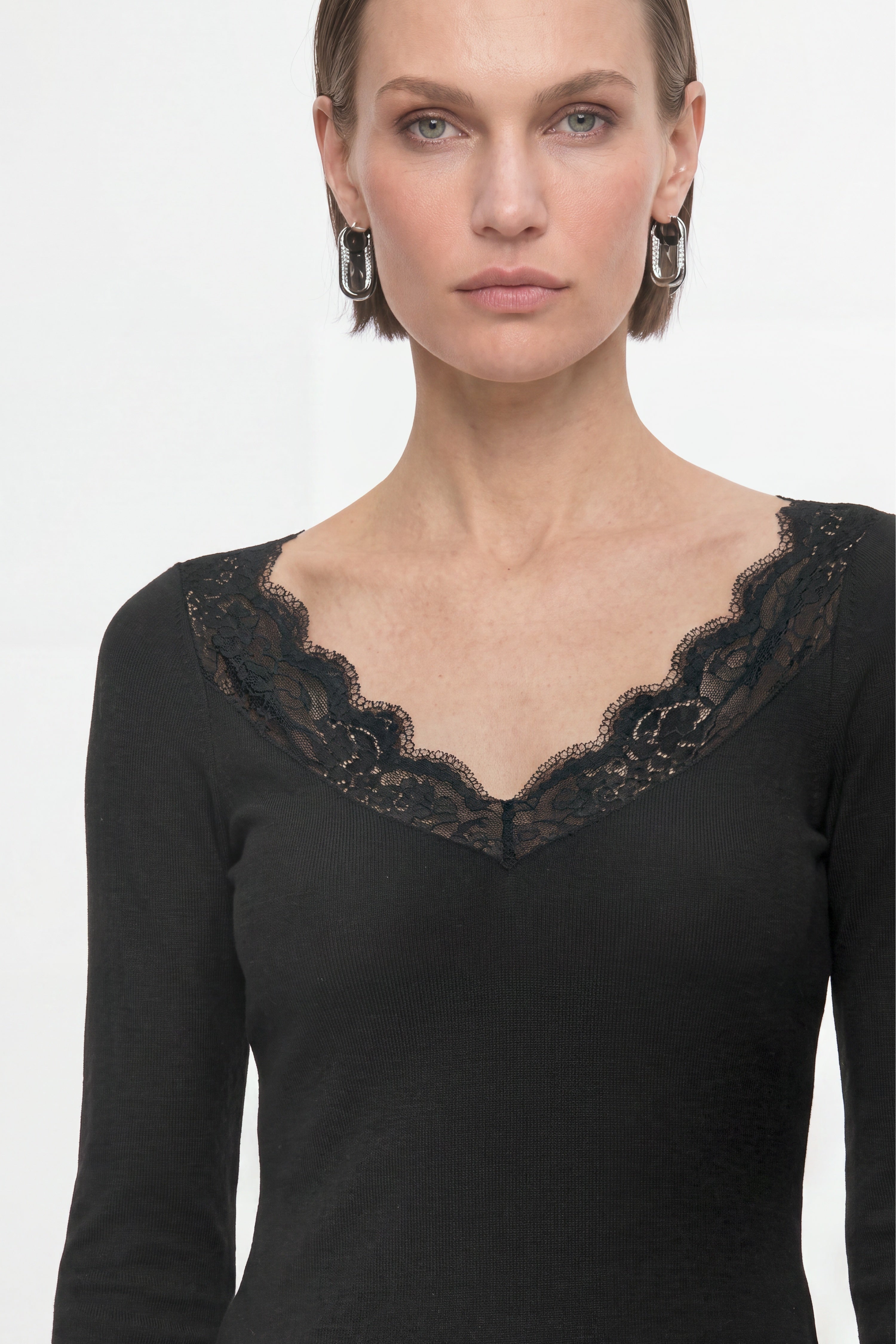 Baumwoll-Longsleeve mit Spitzenbesatz-Rich & Royal
