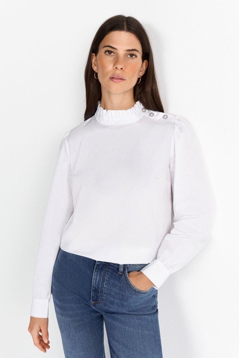 Weiße Bluse mit Rüschenkragen-Rich & Royal
