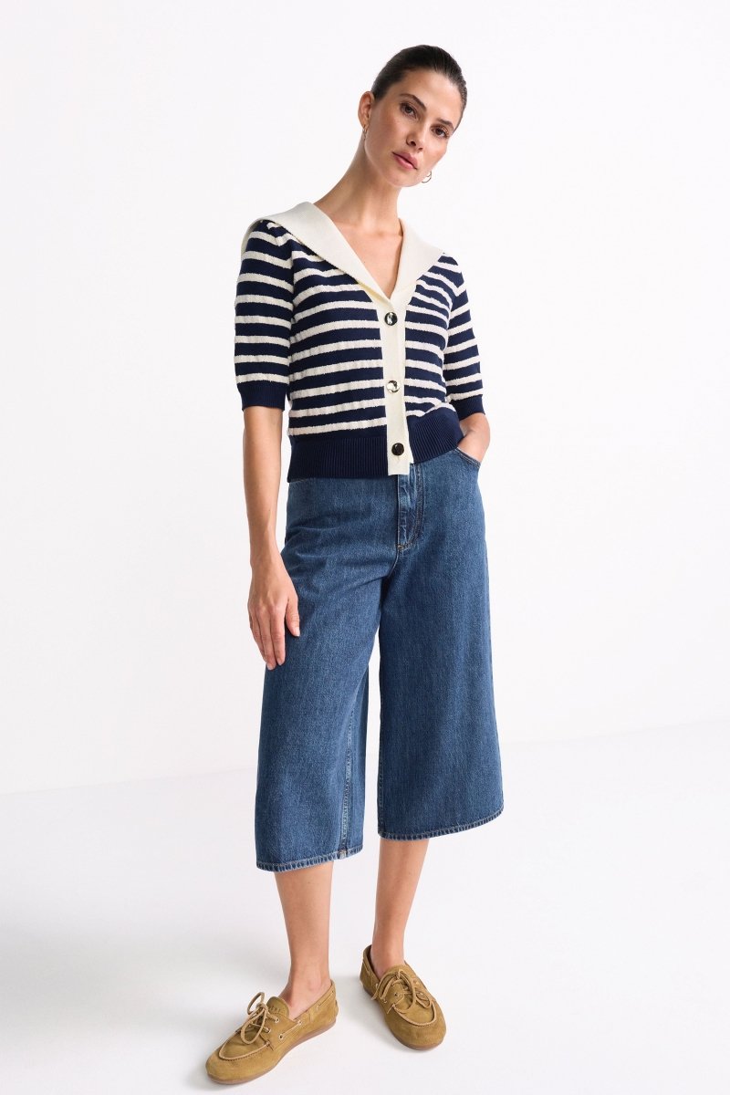 Sailor Collar Cardigan - Look-Rich & Royal