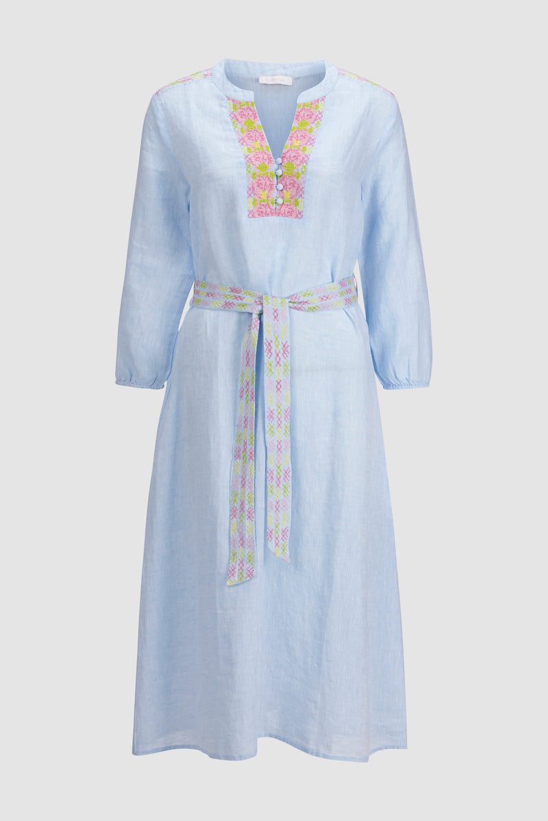 Leinen-Kleid mit bunter Stickerei-Rich & Royal